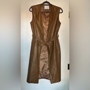 Faux leather long vest coat